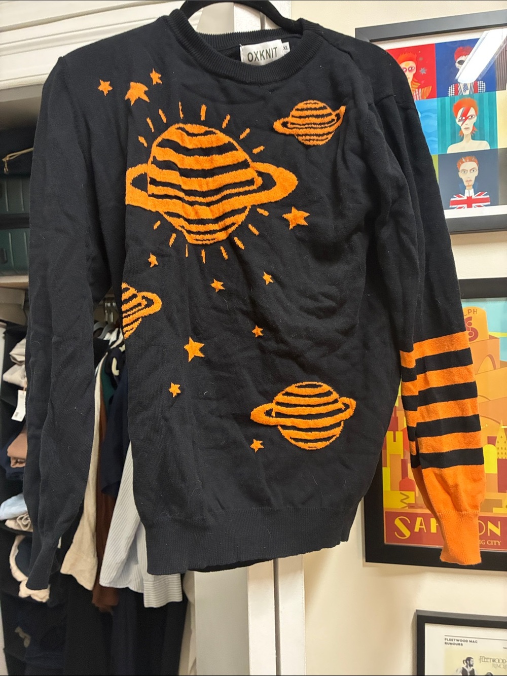 OXKNIT Black & Orange Planet Crewneck Sweater